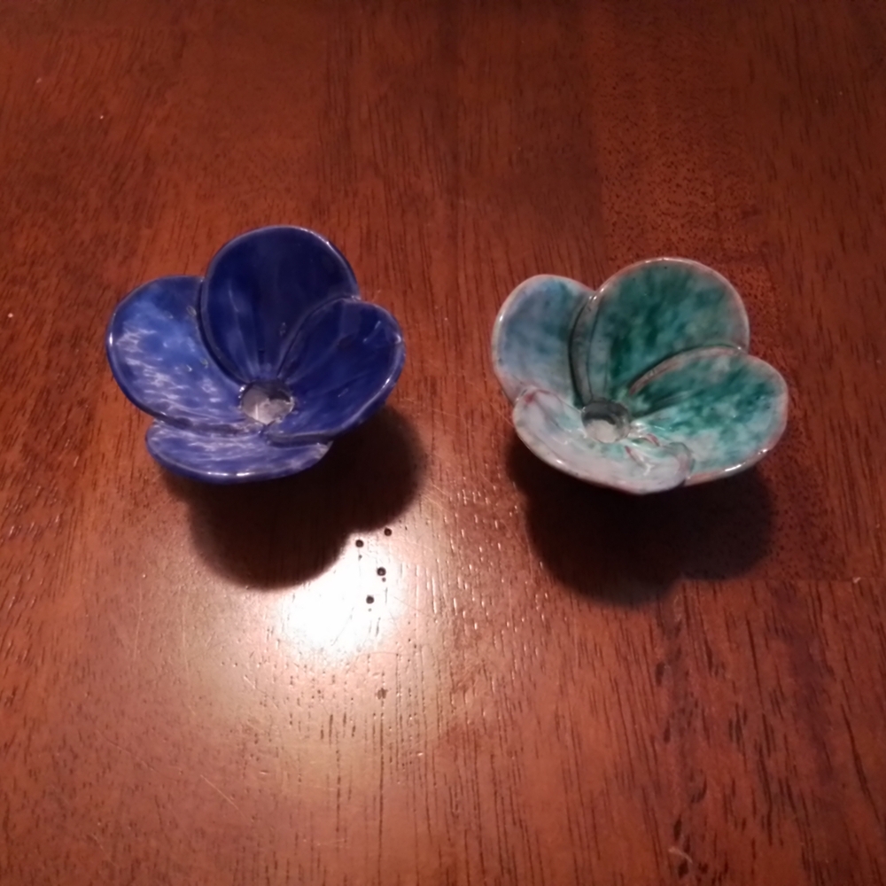 Flower Candle Holders Drip Glaze Ceramic Made In Sweden - Picture 4 of 5